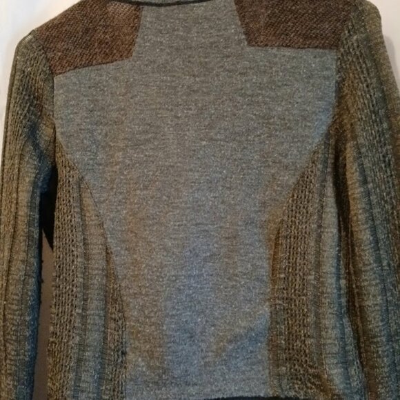 MISS ME Designer Cardigan Sweater women XS Gray Green Brown Crochet & knit ZipUp - Picture 8 of 10